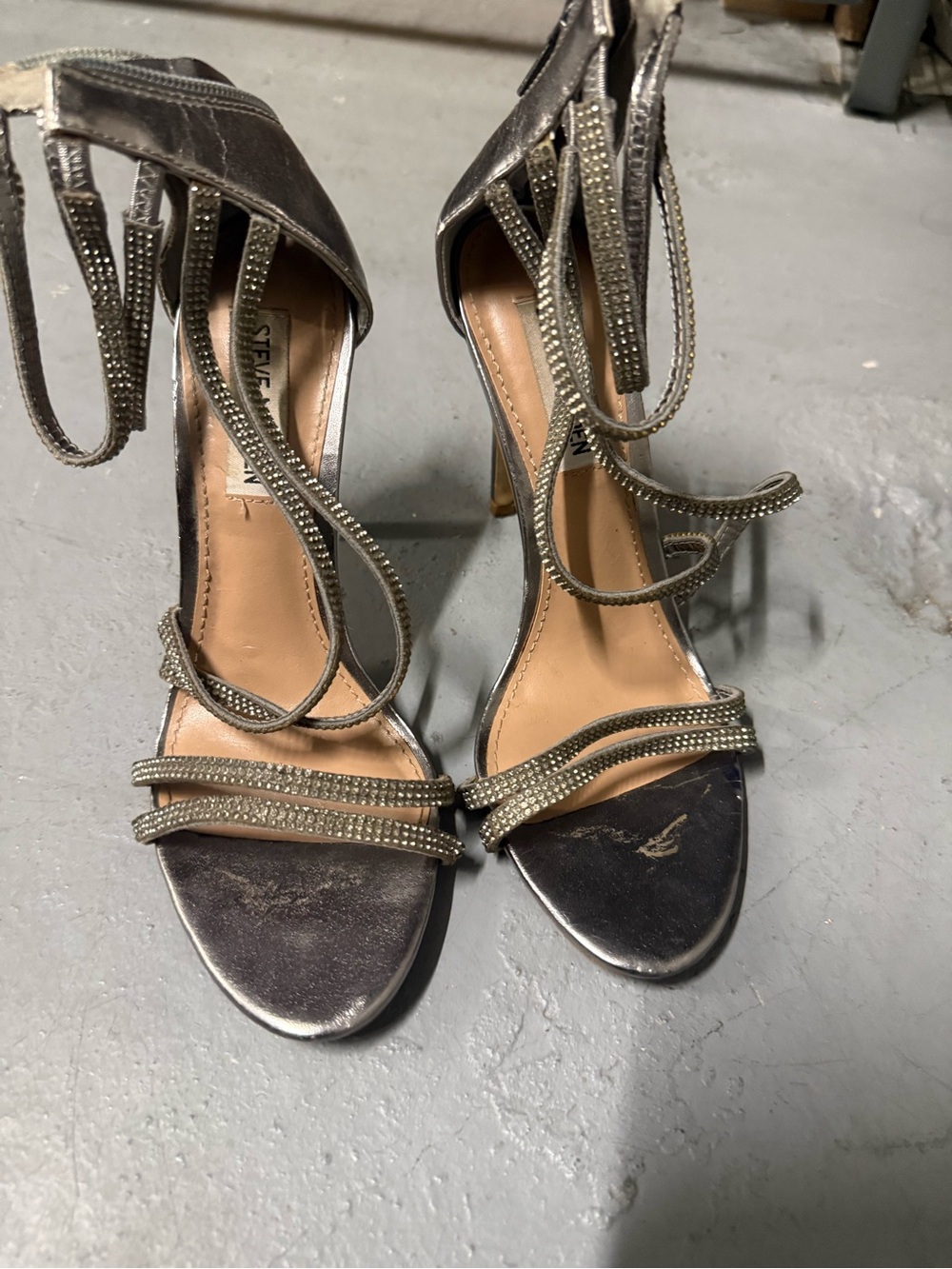 Steve Madden Metallic Strappy High Heel Sandals - Women's Silver